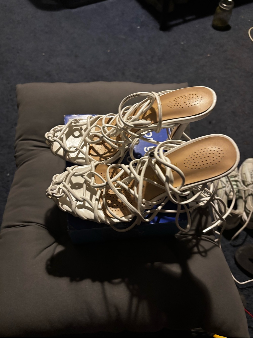 Strappy Lace-Up Heeled Sandals in White - Azalea Wang